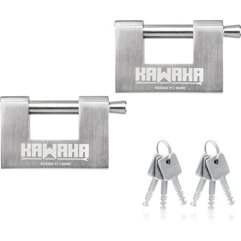71/80-2PS Cadenas en forme de D en acier inoxydable avec clés en acier inoxydable pour porte de garage, conteneurs, abri de jardin, casier et entrepôt (8,9 cm, clés identiques – Lot de 2) (1/5)