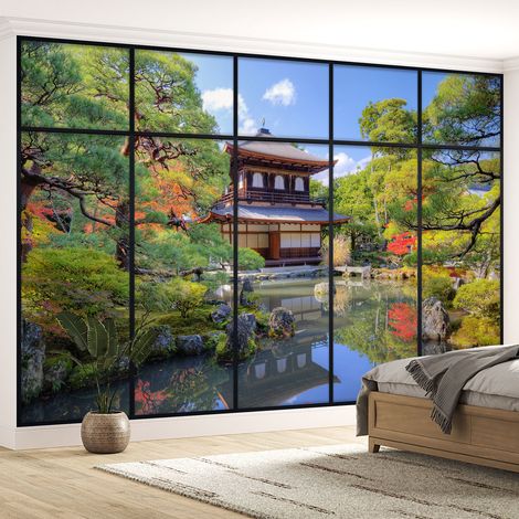 Papier peint panoramique Trompe l'oeil Verrière - Temple japonais - 130 cm x 82 cm (1/5)