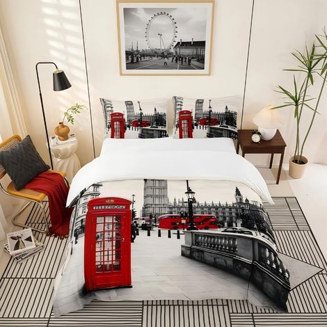 2 pièces avec Housse de Couette Cabine téléphonique et Le Big Ben Rouge et Gris (1/5)