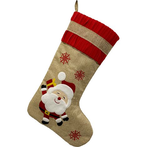 Chaussette De Noël - Pour Décoration De Cheminée Ou Escalier - Style Rustique Festif - Lot De 1 (1/5)