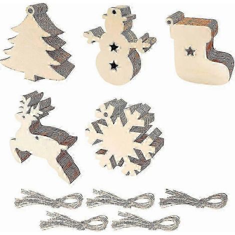 50 décorations de Noël en bois pour sapin, pendentifs de Noël en bois, bricolage de Noël en bois, 8 x 8 cm (1/5)