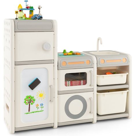 Armario para juguetes para ninos con pizarra magnetica y fregadero y grifo extraibles