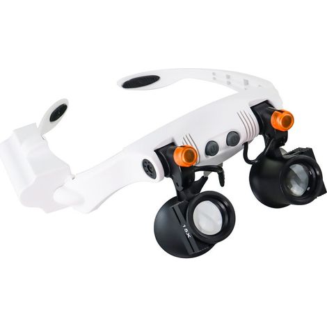 Loupe serre-tête avec lumières LED avec 2 lumières LED Lentilles interchangeables 3X 4X 5X 6X 7X 10X 15X pour lecture Artisanat Réparation de montre Bijoux Passe-temps (1/5)