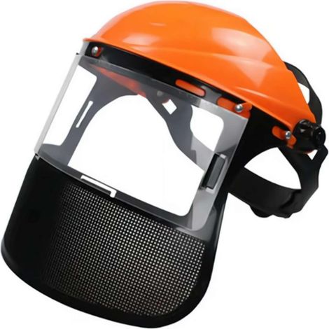 Visière de protection pour la tonte — Serre-tête à réglage par crémaillère, visière intégrale résistante aux chocs, visière spécialisée pour le jardinage (Orange)