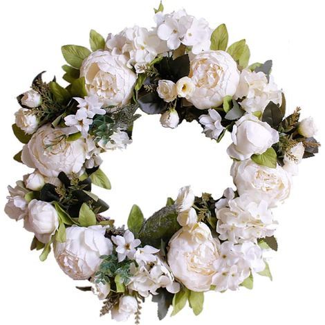 La couronne de porte illumine la décoration Couronne de porte éclaircit la décoration de porte d'entrée pour mariage/anniversaire/salon 1 pièce (40 cm, pivoine blanche laiteuse) (1/5)