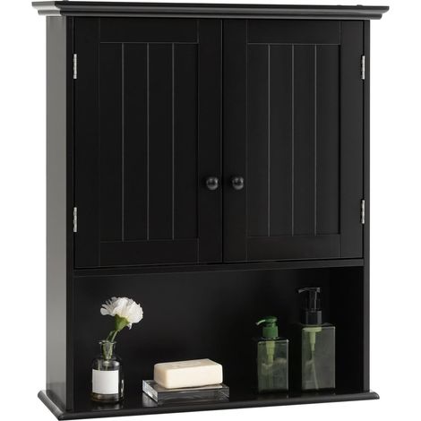 Goplus – Armoire murale de salle de bain 60 x 20 x 70,5 cm – 2 portes – MDF résistant à l'humidité – Panneau mobile pour ajustement de hauteur (1/5)