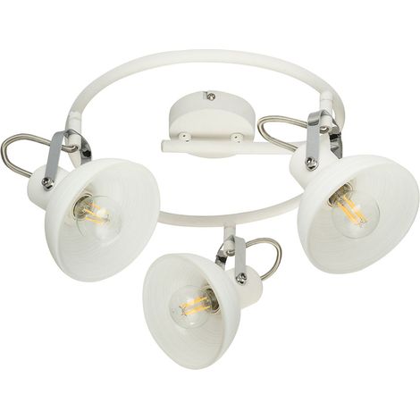 Plafonnier spot rond en verre chromé blanc spots orientables 30 cm salon
