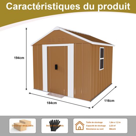 Abri de jardin en acier 1,8 x 1 m – Abri métallique résistant aux intempéries avec fenêtres, porte verrouillable et ventilation, sans plancher – Idéal pour ranger outils de jardin, vélos et autres obj (1/5)