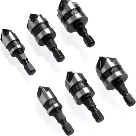 6 Pcs Chanfrein à manche hexagonal,Fraise à Fraiser à 90 °, 6-19 Mm Fraise à Fraiser pour MéTal,Bois (1/5)