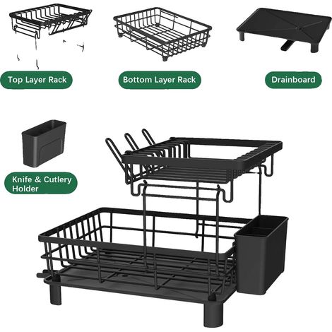 Égouttoir, Design de Rangement Vertical, Acier au Carbone Résistant à la Rouille, nouveau 2 niveaux (1/2)