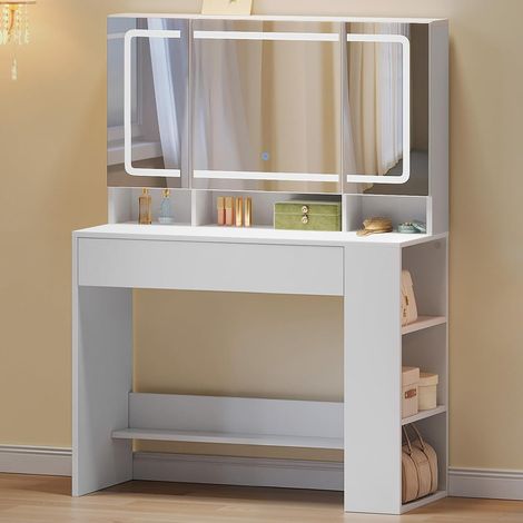 WOLTU Tocador, blanco, 90 cm, con espejo LED y cajones (1/5)