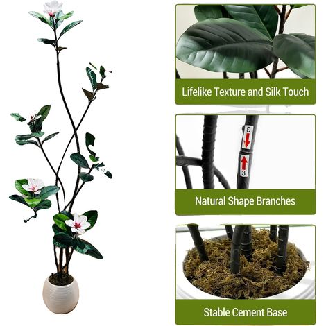 Albero di magnolia artificiale, decorazione per interni, pianta artificiale realistica, 210 cm (1/2)