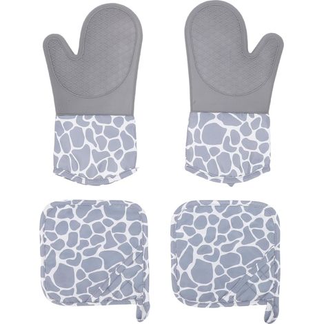 Set di guanti da forno e presine, in cotone siliconato antiscivolo resistenti a 260 °C (500 °F), guanti da cucina, guanti da barbecue per cuocere, cucinare e grigliare.