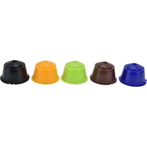 Lot de 5 capsules de café réutilisables de 50 ml, rechargeables et fournies avec une cuillère. Pratiques pour Dolce Gusto. (1/5)