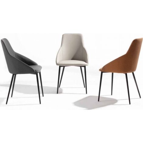 Chaise en faux cuir et acier laqué noir Sakay - Lot de 2-Marron (1/5)