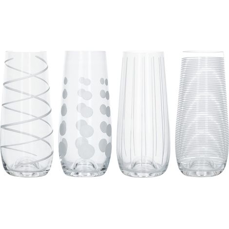 Ensemble de 4 flûtes sans pied, verres à champagne en cristal ornés de gravures décoratives, capacité de 230 ml chacun, 15 x 13,2 x 13,2 cm, 1 ensemble (1/5)