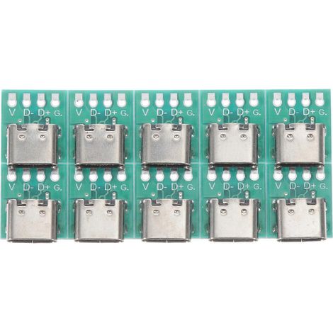 Lot de 10 connecteurs USB-C pour bricolage : adaptateur femelle USB Type-C 3.1-1.50X1.20X0.40CM (1/4)