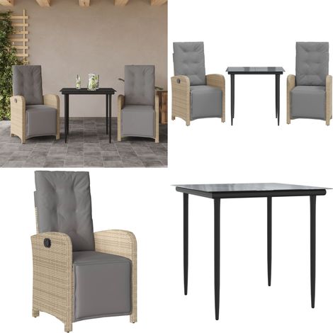 3-tlg. Bistro-Set mit Kissen Beige Poly Rattan - Bistro-Set - Gartenmöbel (1/5)