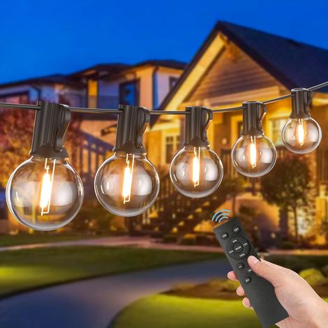 Guirlande Lumineuse Exterieure 15M avec Télécommande, Guirlande Guinguette avec 25+2 G40 LED Ampoules, Dimmable, Étanche Chaîne Lumiere Exterieur pour Patio Terrasse Fête Mariage (1/5)