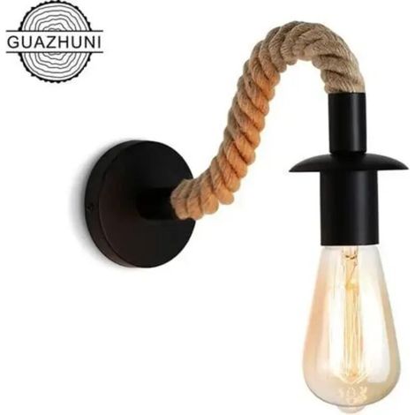 Applique murale vintage en chanvre, style industriel, douille E27, ampoule non incluse, 110/220 V (noir) (1/5)