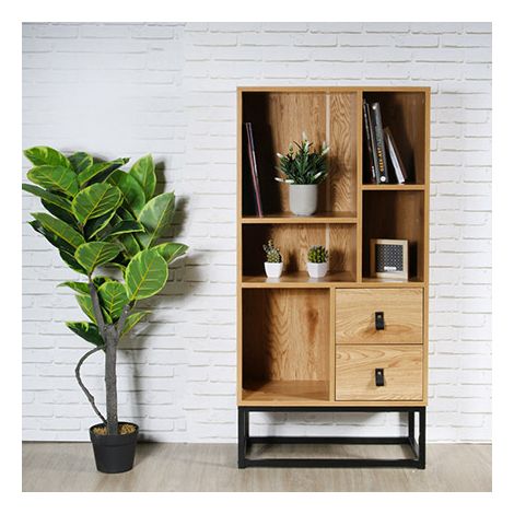 The Home Deco Factory – Bibliothèque industrielle vintage en bois et métal – Marron et noir – 5 étagères – Pour salon ou chambre (1/8)