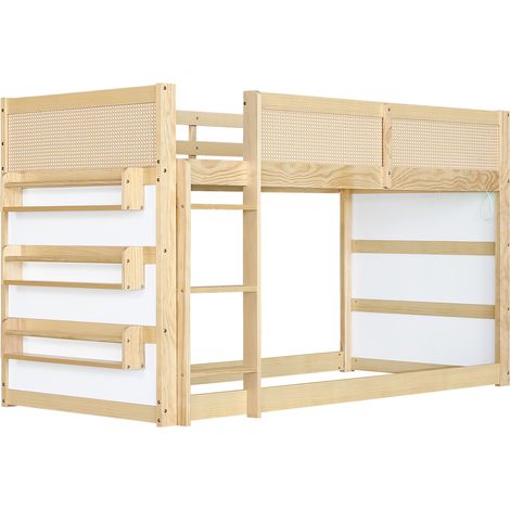 Letto a soppalco bambino 90x200 cm con scala 3 gradini, ripiani, LED, pino, MDF, naturale e bianco (1/5)