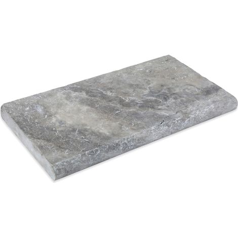 Margelle de piscine Travertin 1er choix - 61x33x5 cm - Bord rond - Gris Silver (1/3)