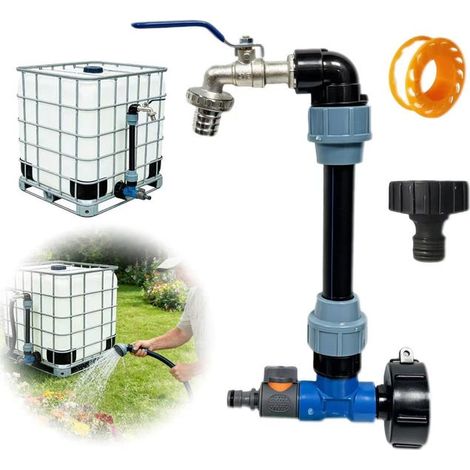Schwanenhalshahn für IBC-Wassertanks, 3/4"-Auslaufhahn, 2-in-1-Wassertankadapter, Hahn für Regenwassernutzungssystem (1/5)