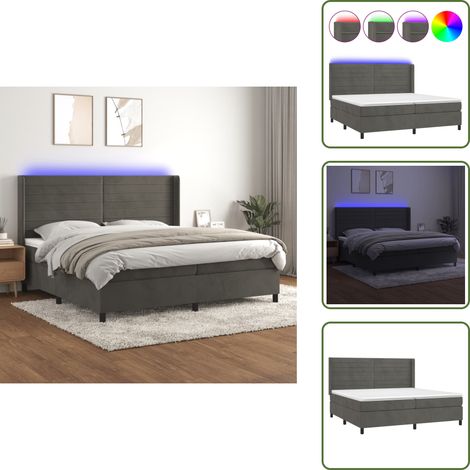 Cama con cabecero ajustable - vidaXL Cama box spring colchón y LED terciopelo gris oscuro 200x200 cm - Cama con tiras LED