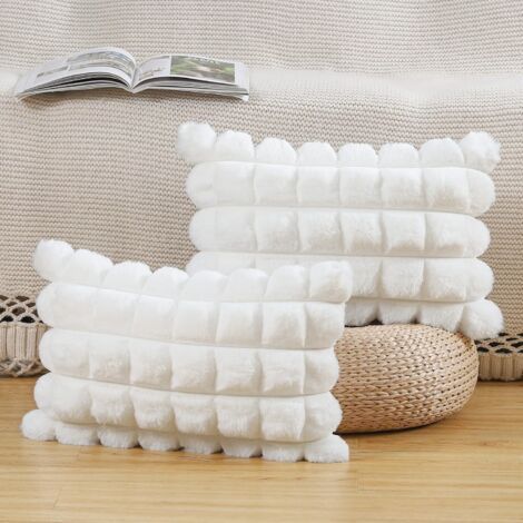 BUNTHAUS Lot de 2 À Carreaux Housses de Coussin en Peluche en Fausse Fourrure Housse de Coussin décorative Douce moelleuses pour Coussin de Chambre à Coucher de canapé Blanc crème 30x50 cm