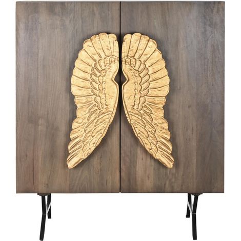 Buffet, meuble de rangement en bois de manguier Marron et métal doré - Longueur 100 x Profondeur 50 x hauteur 120 cm -PEGANE- (1/5)