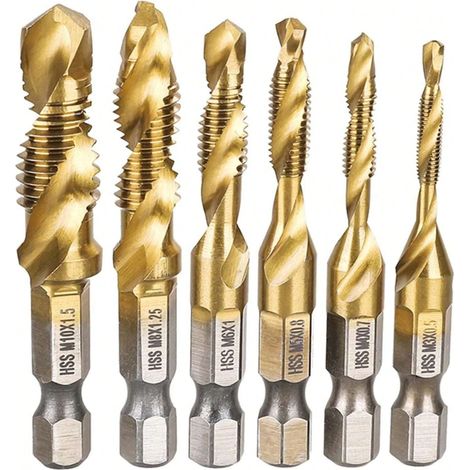 6-teiliges Hochgeschwindigkeits-Gewindebohrer-Set, geeignet für die Holzbearbeitung, Größen umfassen M3, M4, M5, M6, M8, M10, metrisches Kombinations-Gewindebohrer-Werkzeugzubehör.