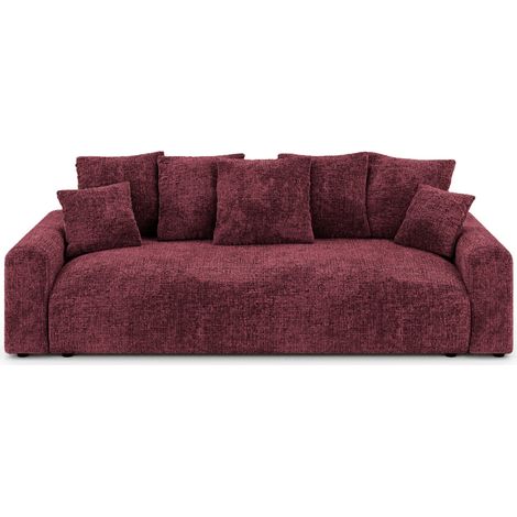 OLI - Canapé droit convertible tissu chenille 3 places - Bordeaux