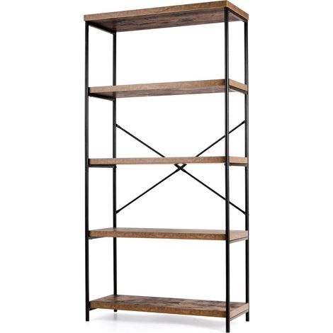 Libreria a 5 ripiani per soggiorno o ufficio 79 x 35 x 160 cm versatile e sicura design industriale legno ingegnerizzato marrone 200010751