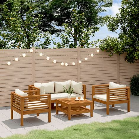 vidaXL Salon de jardin 5 pcs avec coussin crème Bois d'acacia solide