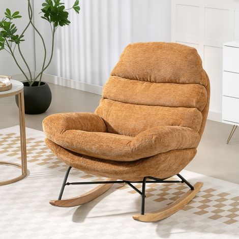 Sillón mecedora acolchado con patas de acero y patines de madera, amarillo HAVRYA (1/4)
