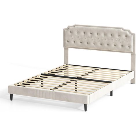 Upholstered Bed Frame with Cozy Button Tufted Headboard & Adjustable Height, Wood Slat Support CHELSEY KING BEIGE (1/5)
