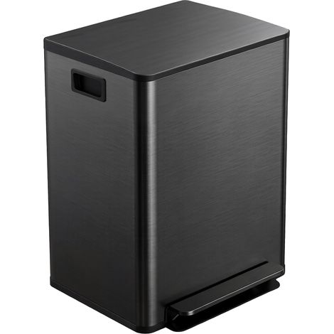 Poubelle de cuisine 2 compartiments de 2 x 30L, acier inoxydable, couvercle à fermeture douce, 47,7x37,5x66,8cm, noir, déco maison, aménagement intérieur (1/5)