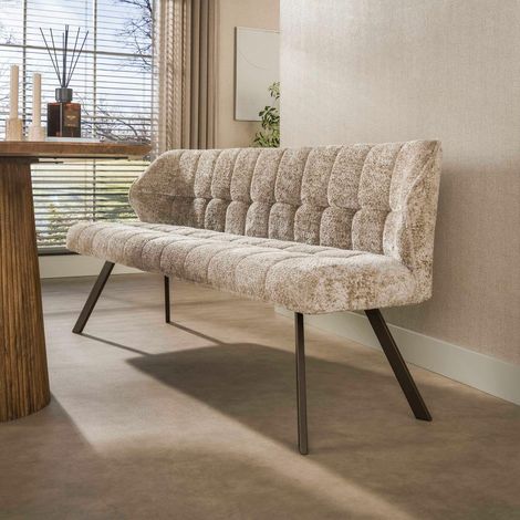 Banc de table beige bouclette pieds bronze 180 cm MELBOURNE (1/4)