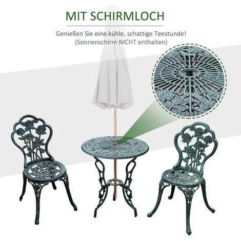 Ensemble bistro trois pièces aluminium coulé vert antique, mobilier de jardin pour balcon et terrasse résistant aux intempéries (1/4)
