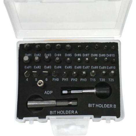 Kit d'extraction de vis 33 pièces pour boulons cassés et dénudés, extracteur de vis endommagés avec étui de rangement transparent pour réparation à domicile et atelier (A) (1/5)