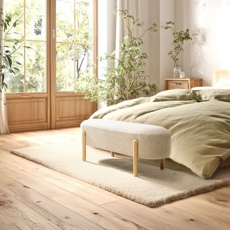 LEOPOLD - Banc en tissu effet laine beige et pieds bois