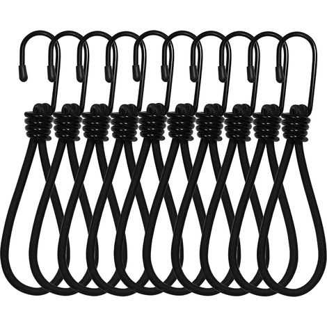 10 mini ganchos elásticos negros con cierre de velcro - Ganchos para cortinas de exterior