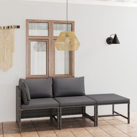 3 pcs Salon de jardin, Ensemble table et chaises de jardin, Meuble de jardin avec coussins Résine tressée Gris MKW729495 (1/5)