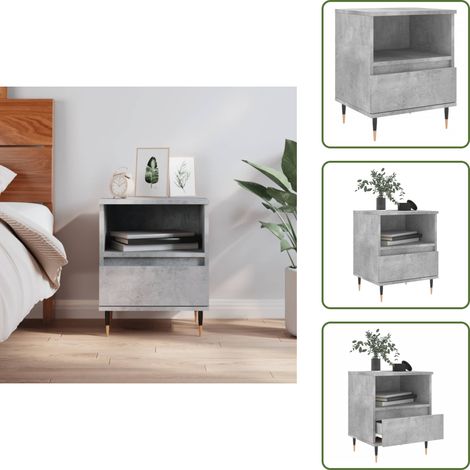 The Living Store Nachttisch Betongrau 40x35x50 cm Holzwerkstoff - Nachttisch - Wohnzimmermöbel - Betonlook - Sideboard - Kommode