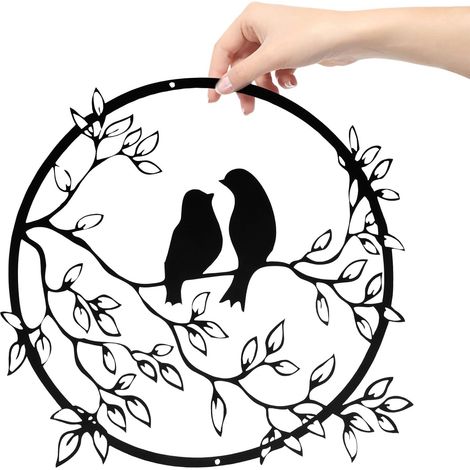 Métal Oiseau Décoration Murale Métal en Forme de Oiseaux sur Branche Tableau Déco Tenture Murale Accessoires de Décoration Intérieure D: 30CM (1/5)