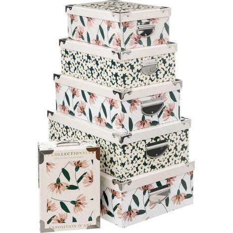 Five Simply Smart – Lot de 6 boîtes de rangement 48cm en carton et métal – Coins renforcés – Multicolore – Pour rangement objets divers (1/2)