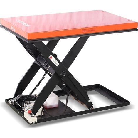 STIER Scheren-Hubtisch, 500 kg Traglast, elektrisch, Max. Hubhöhe 1010 mm, Einfach-Schere, Plattform 1300x800 mm, wartungsfreundlich, Sicherheit durch Not-Aus-Schalter (1/4)