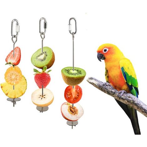 Comedero de 3 piezas, Comedero, Comedero para fruta de loro, Comedero colgante, 28 cm, 23 cm, 18 cm, Apto para cacatúas y ninfas, Plateado (1/5)