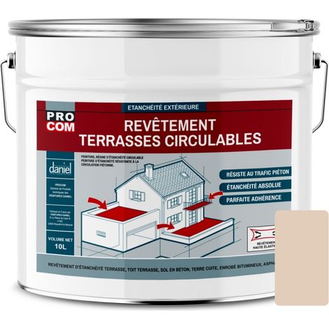 Procom – Peinture d'étanchéité pour terrasse circulable – Résine souple imperméable – Protection contre infiltrations – Application rapide sur béton